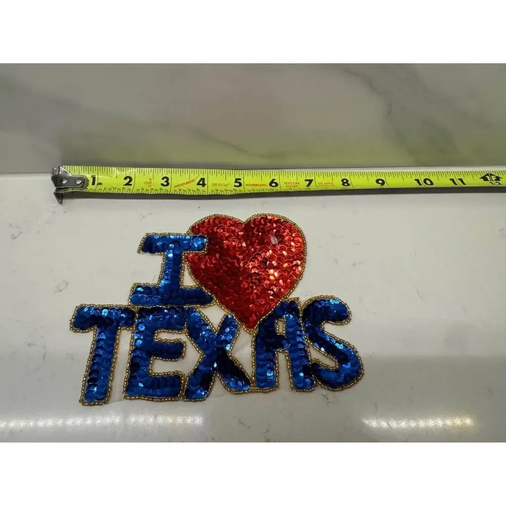 Vintage New I ❤️ Texas Love Red White Blue Sequin Beaded Patch Appliqué